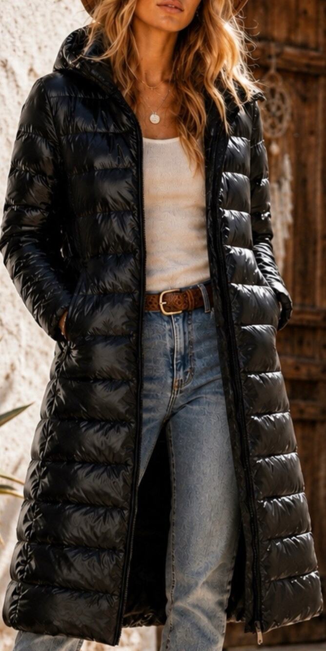 Lucky Brand Coat Womens Medium Black Parka Quilted Puffer Full Zip Hooded Casual